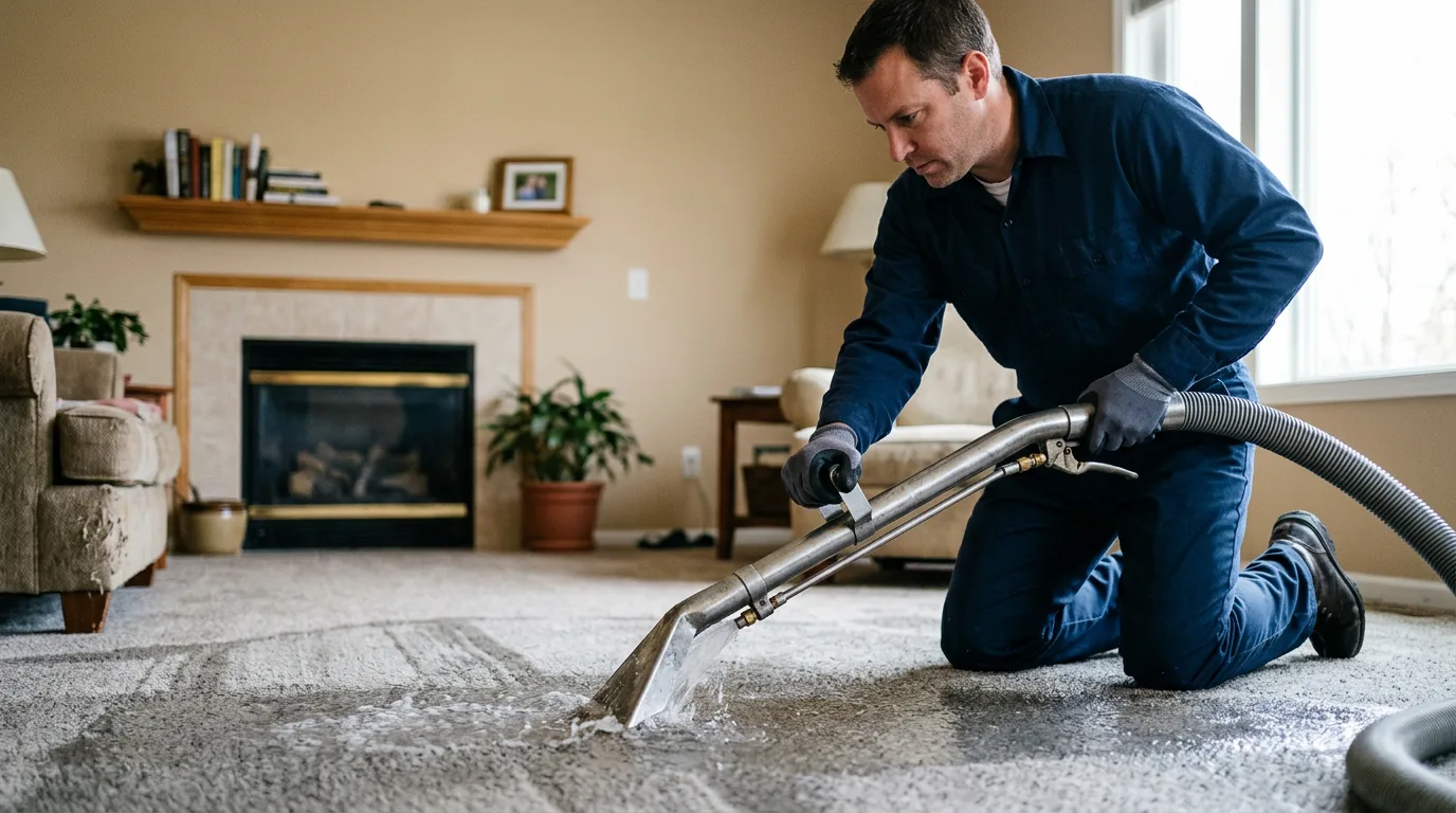 Water damage restoration technician working near Richmond, IN